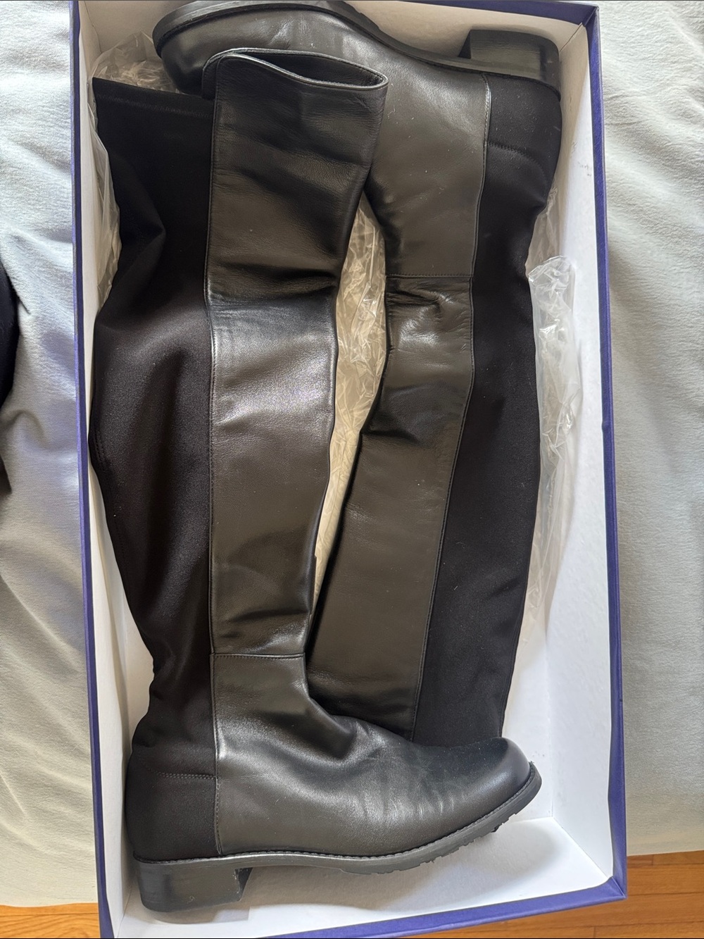 Stuart Weitzman Black Over-the-Knee Women's Boots - Sleek Leather & Stretch Pane